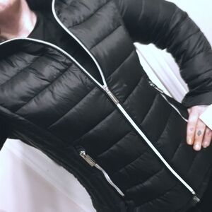 Michael Kors Black Quilted Puffer Jacket with Silver Hardware